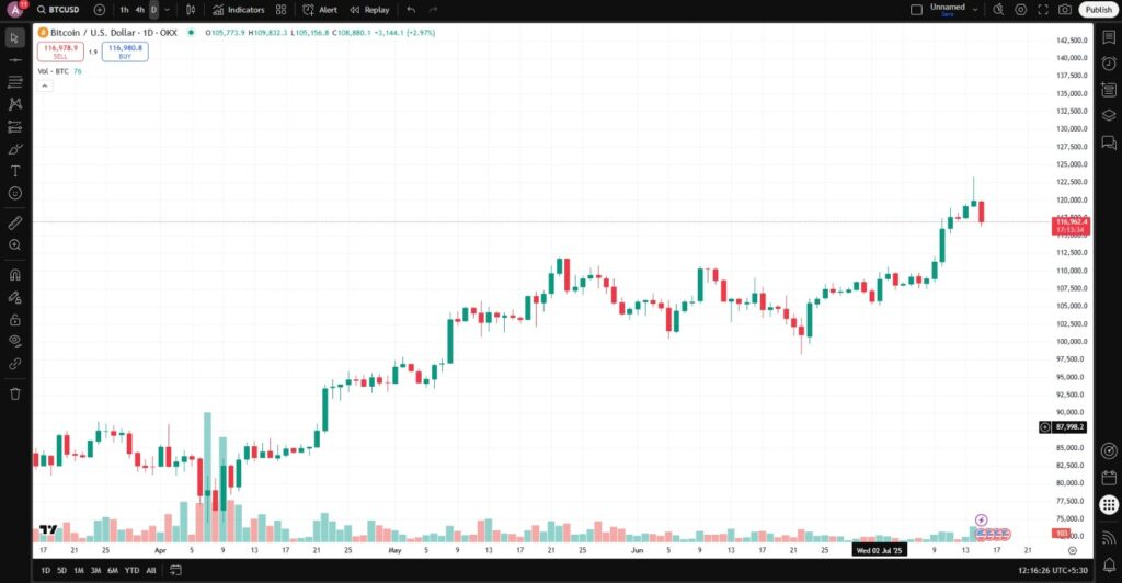 Bitcoin price chart July 2025 showing all-time high